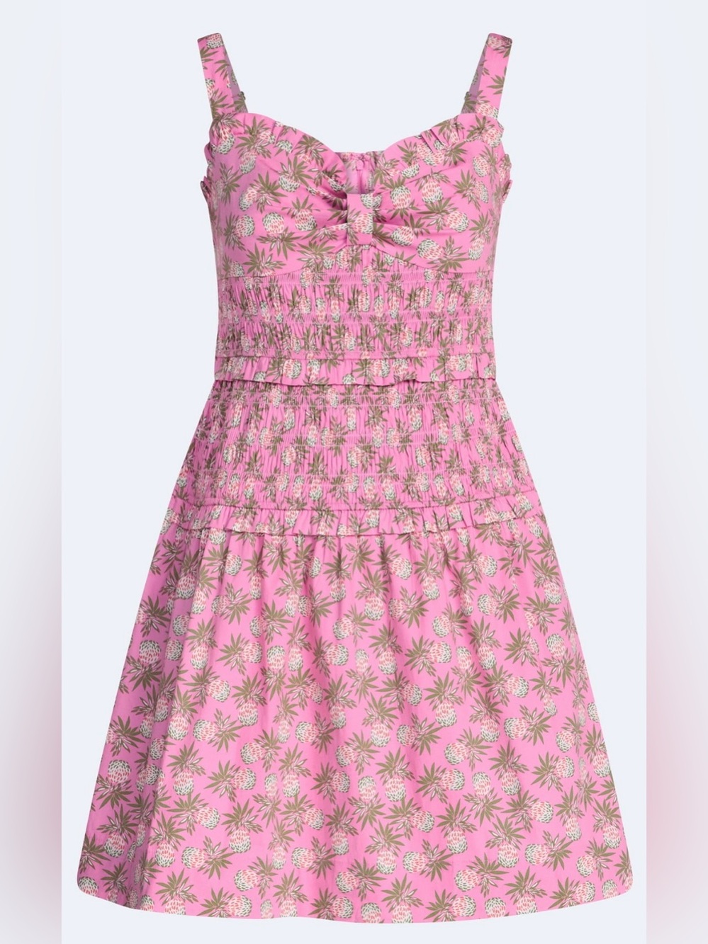 Pink Pineapple Print Sundress with Smocked Waist